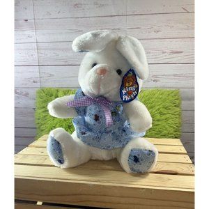 2006 King Plush white Bunny Rabbit Plush Easter with Blue dress 11" sitting tags